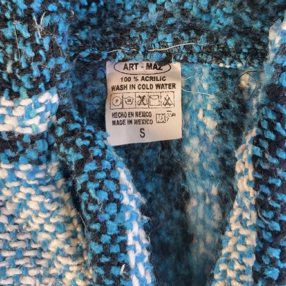 Art-Maz Baja Hoodie Unisex Small Blue Stripes Drug Rug Mexican Poncho Hippie - Picture 5 of 9